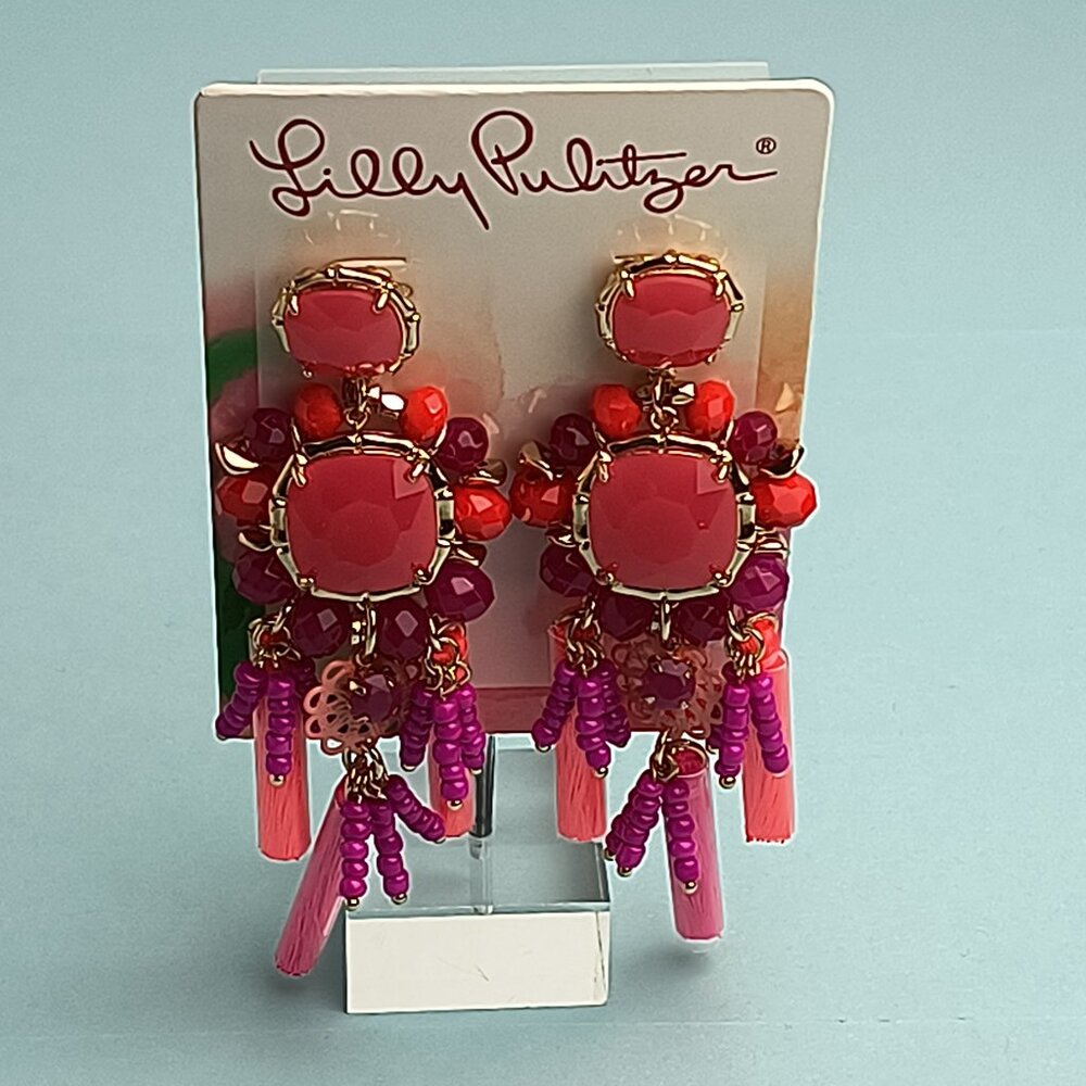 Lilly Pulitzer Statement Pirced Post Earrings Tassel Be Waterside Amaren… - Picture 3 of 11